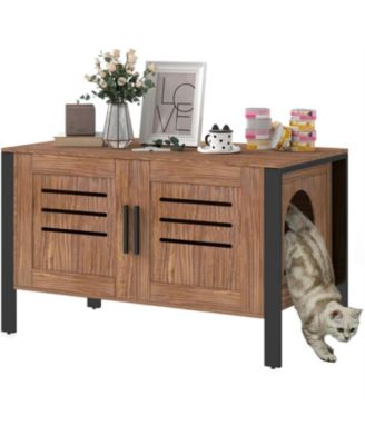 Cat Litter Box Enclosure with Tall Legs in Brown