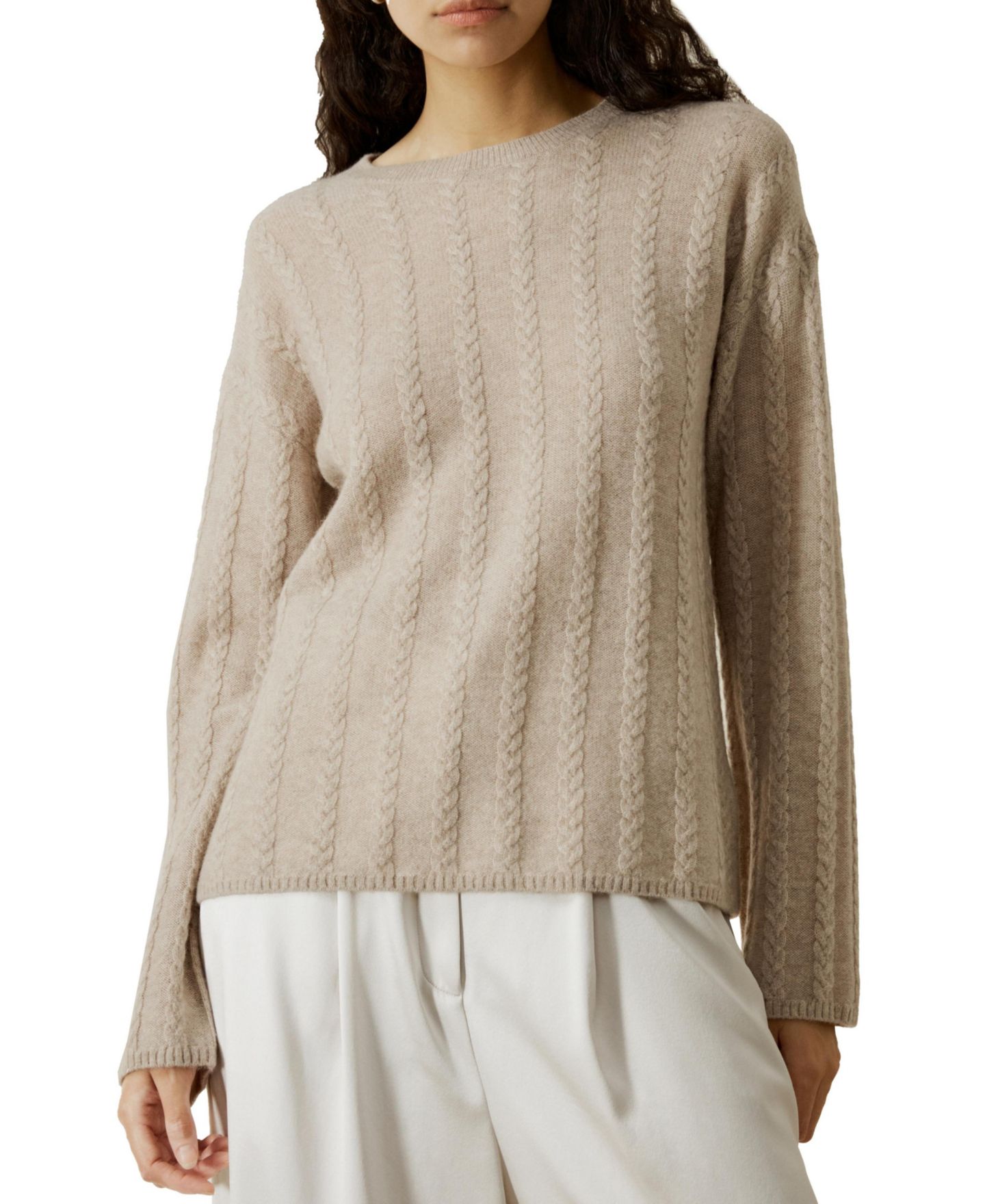 Женский свитер LILYSILK Semi-Sheer Cable-knit Cashmere, цвет: Бежевый — фото 7