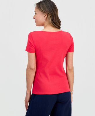 Petite Cotton Square-Neck Short-Sleeve T-Shirt
