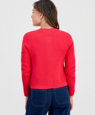 Petite Textured Stitch Crewneck Cardigan
