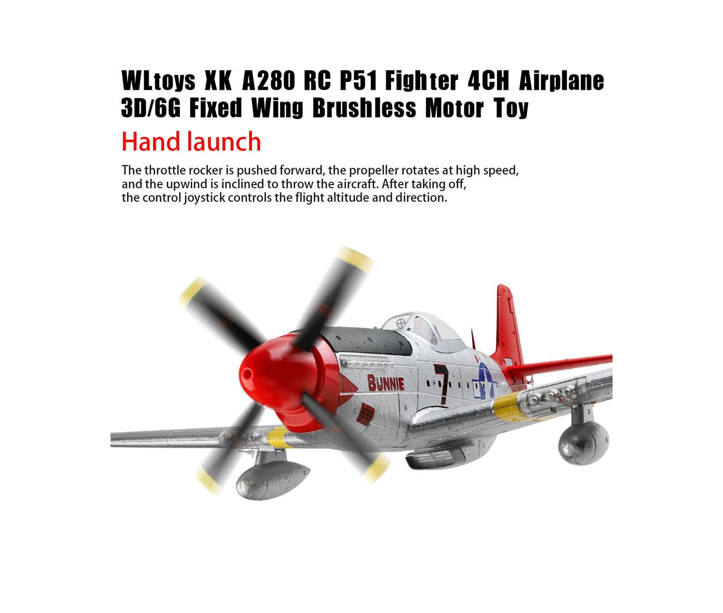 Детская игрушка Bruce & Shark P-51 Brushless Motor 6-Axis Gyro RC Plane, цвет: Серебряный — фото 4
