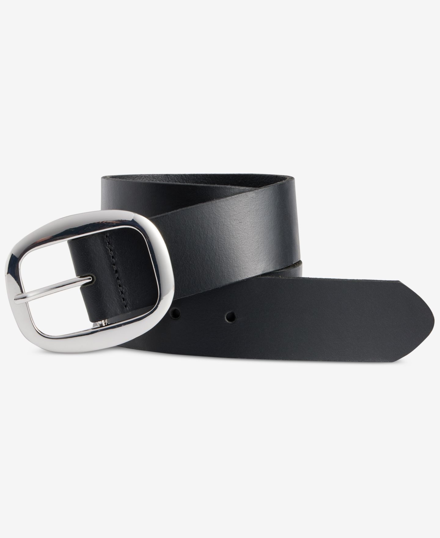 Женский ремень I.N.C. International Concepts Centerbar Oval Buckle Leather, цвет: Чёрный серебряный — фото 1