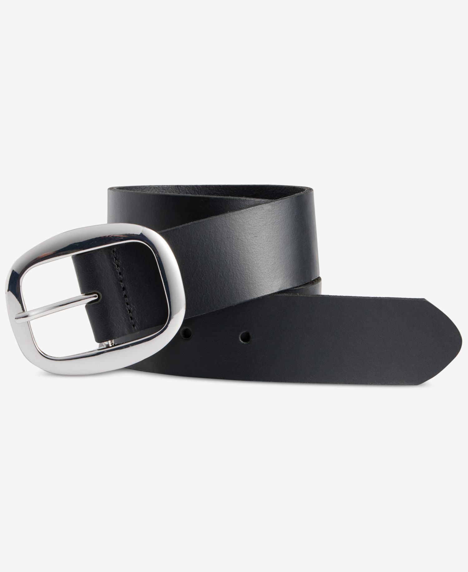 I.N.C International Concepts Centerbar Oval Buckle Leather Belt