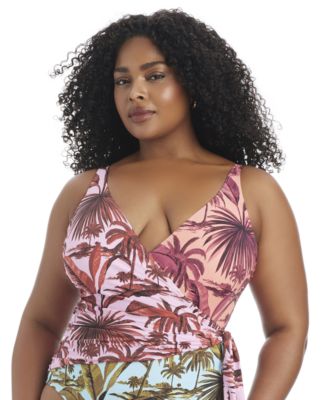 Plus Size White Lotus Full Coverage Tie-Knot Detail One-Piece Swimsuit