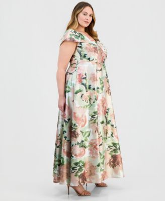 Plus Size Printed Off-The-Shoulder Gown