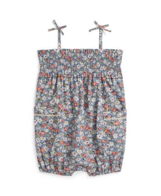 Baby Girls' Floral Smocked Straight Neck Bubble Shortall