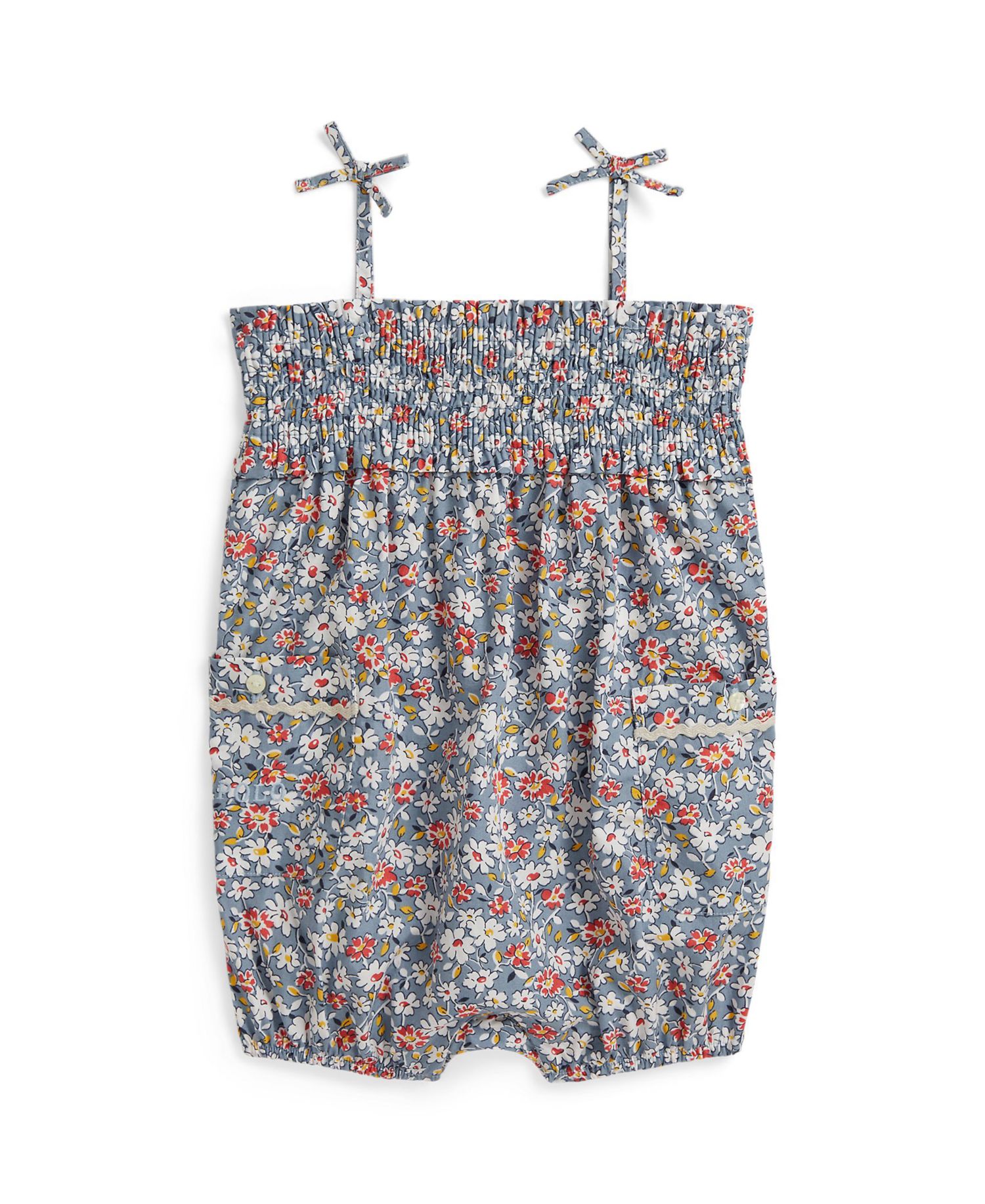 Baby Girls' Floral Smocked Straight Neck Bubble Shortall