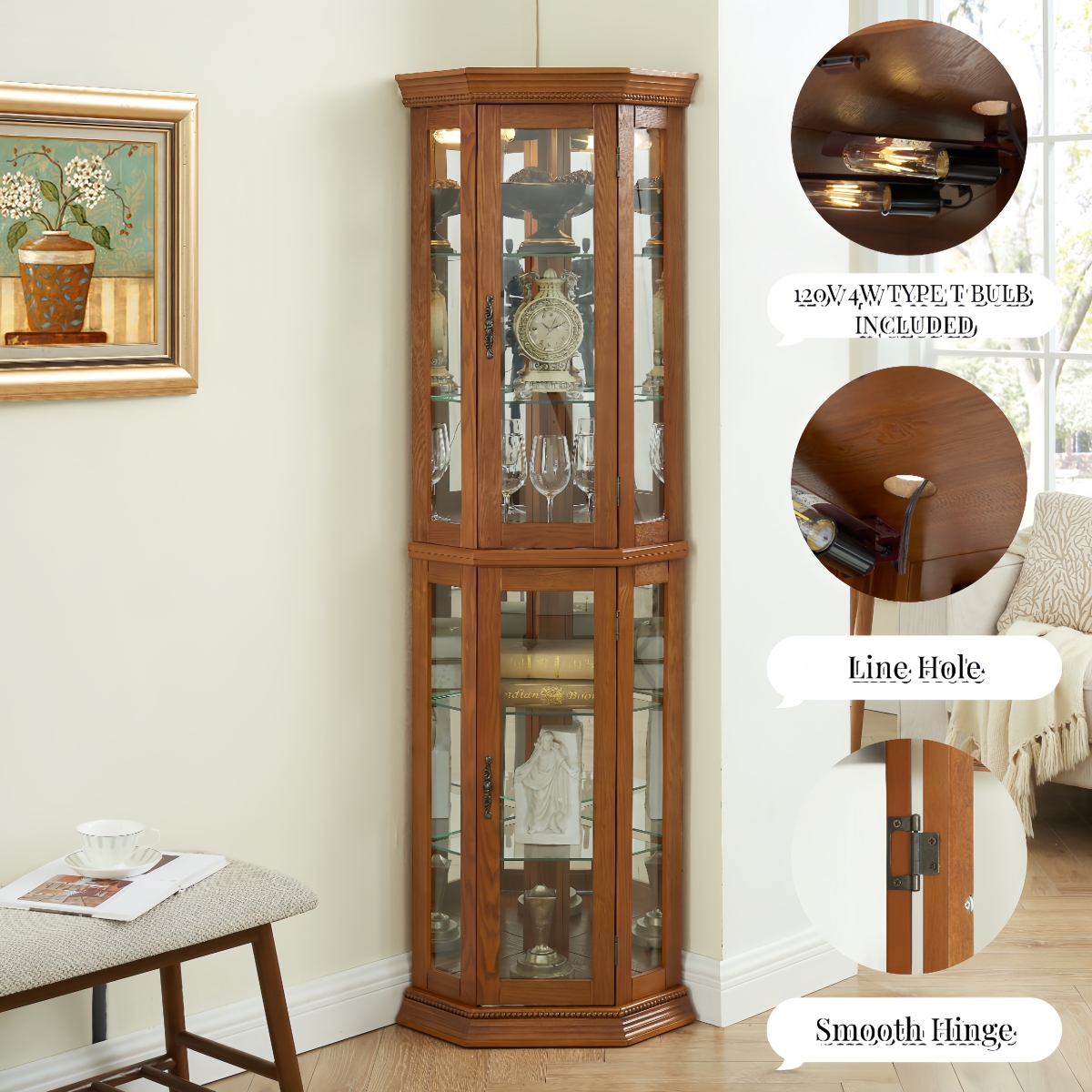 Streamdale Furniture Streamdale Illuminated Glass Display Curio Cabinet with Adjustable Shelves