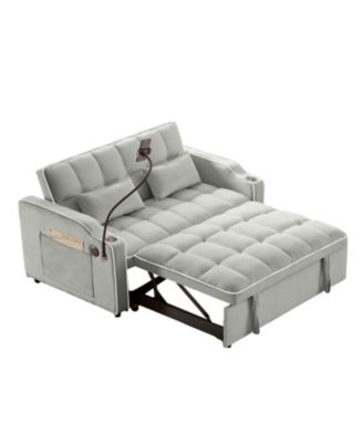 Foldable Velvet Sleeper Sofa Bed with USB, Phone Stand & Adjustable Back