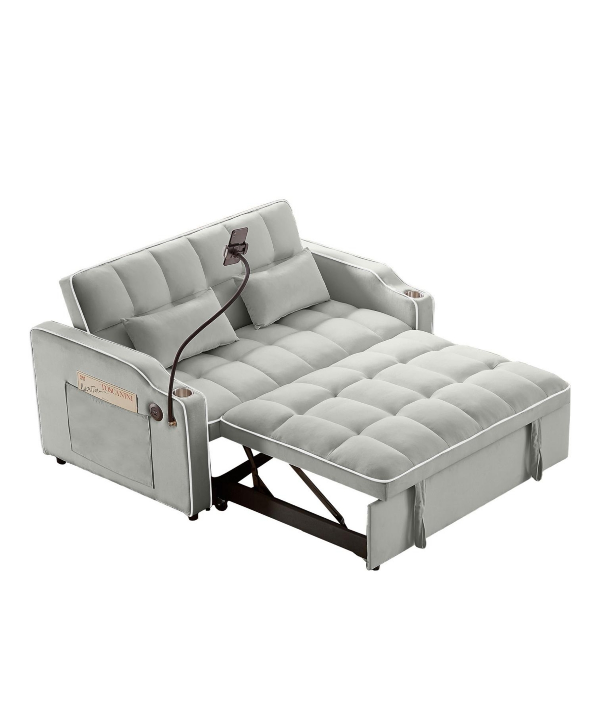 Streamdale Furniture Foldable Velvet Sleeper Sofa Bed with Usb, Phone Stand & Adjustable Back