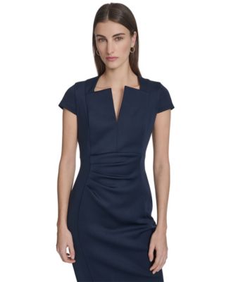 Women's Side Ruched V-Neck Midi Dress