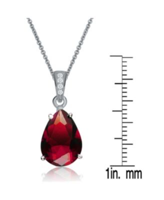 Sterling Silver Colored Cubic Zirconia Pear Shape Solitaire Necklace