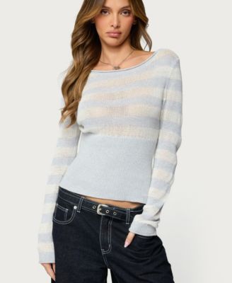 Womens Cornella Boat Neck Striped Knit Sweater
