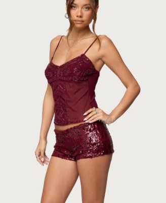 Women's Azelia Beaded Sheer Mesh Top
