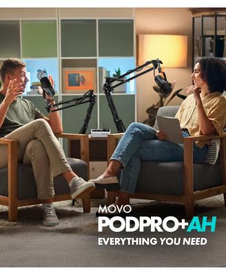 Pro Portable Podcast Equipment Bundle for iPhone/Android Phone  with  Interface, 2 UM6 Dynamic Mics, 2 Headphones, 2 Boom Arms