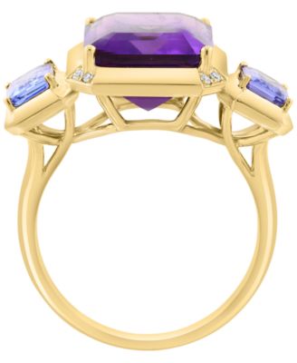 Diamond (0.03 ct. t.w.), Amethyst (5-1/2 ct. t.w.) & Tanzanite (1/2 ct. t.w.) Ring in 14k Gold Over Silver