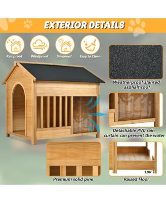 60.2inch Large Wooden Dog House with Porch Cabin Style Dog Crate with Asphalt Roof Nature
