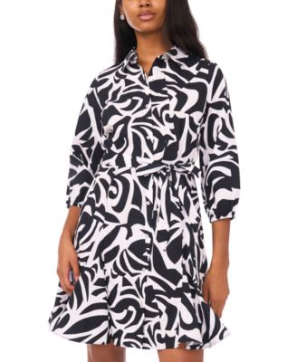 Women's Tie Waist Collared Neck Short Dress