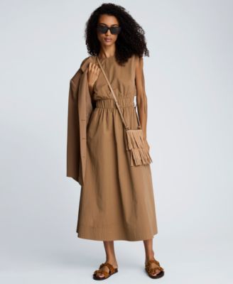 Women's Cotton Ruched Waist Midi Dress