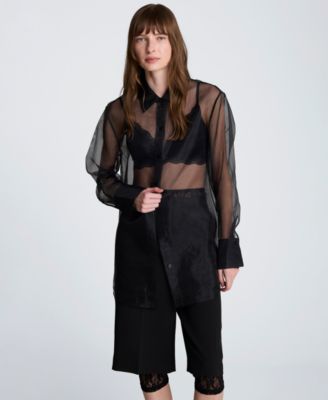 Women's Oversized Sheer Collared Tunic Shirt