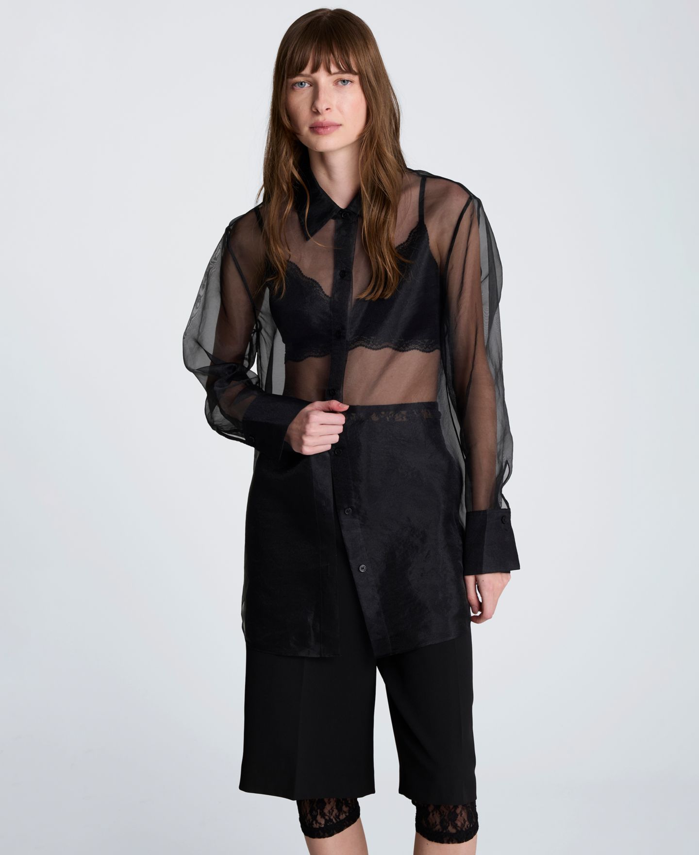 Женская рубашка Kenneth Cole Oversized Sheer Collared Tunic, цвет: Чёрный — фото 2