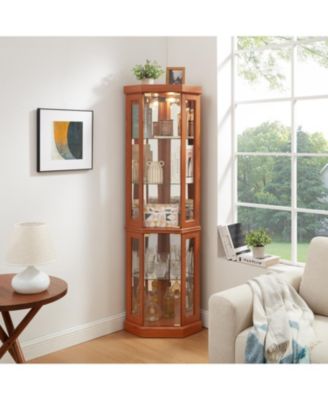 Corner Lighted Curio Cabinet - Dark Oak