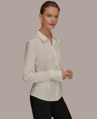 Women's Mixed Media Long-Sleeve Poplin Shirt
