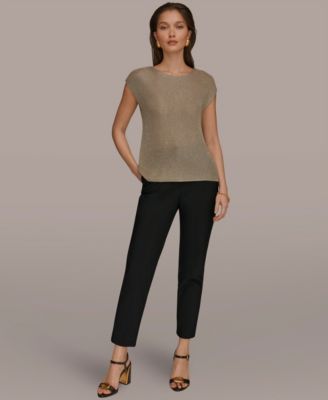 Women's Sleeveless Metallic Crew Neck Sweater