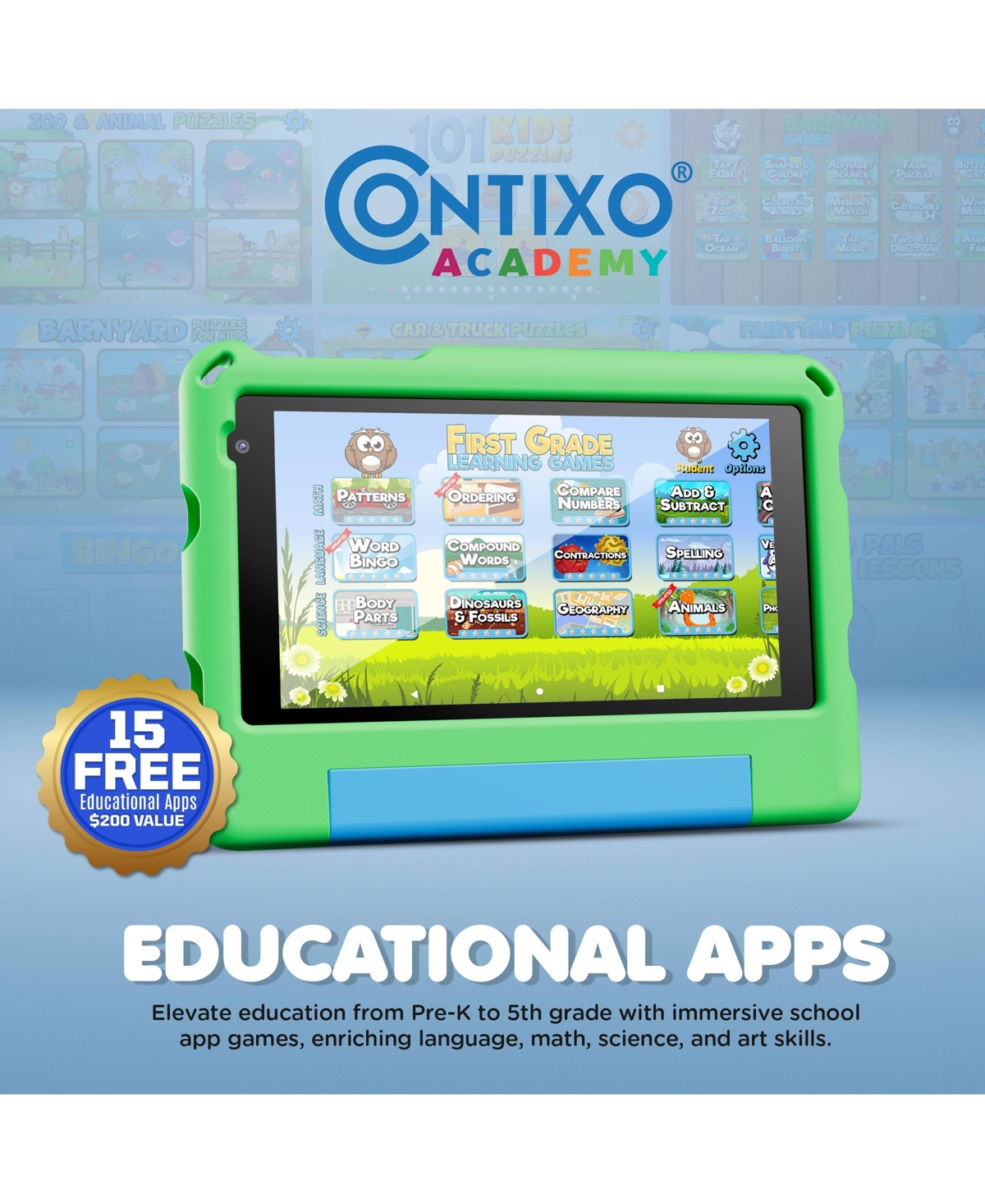 Contixo 7" A7 Educational Kids Tablet with Epic! and Lingokids 32GB Parental Controls & Kid-Proof Case