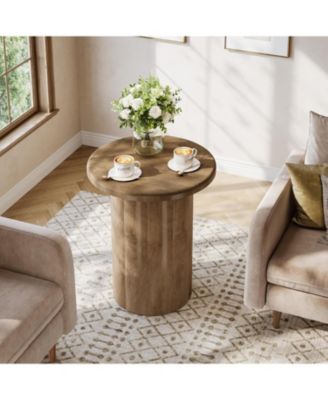 Round Side Table for Living Room Set of 2, Farmhouse Small End Table with Fluted Base, 20-Inch Rustic Brown Nightstand, Accent Furniture