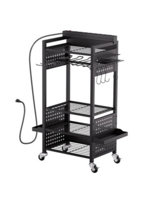 5-Tier Tool Organizer Cart w/ Charging Station, 8 AC Outlets, Rolling Drill Holder & Battery Storage