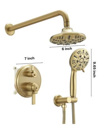 Single Handle 2-Spray Shower Faucet Set 1.8 GPM with Valve Dual Function Handheld Shower Head in Brushed Gold.