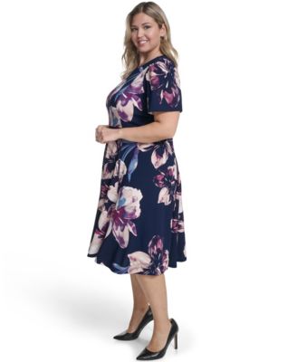 Plus Size Short-Sleeve Fit & Flare Midi Dress