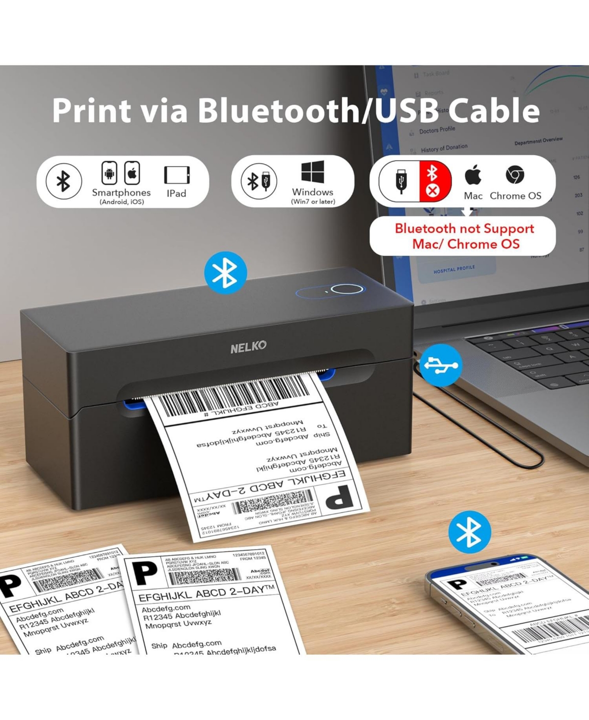 Swifint Bluetooth Thermal Label Printer, Wireless 4x6 Shipping Label Printer for Small Business, Support Android, iPhone and Windows, 1 pack