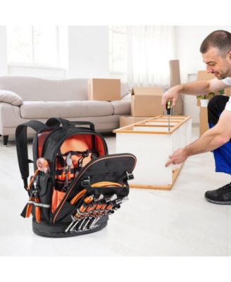 Tool Backpack, 64 Pockets, Heavy-Duty Jobsite Backpack w/ Laptop Compartment & Molded Base, Tradesmen Bag