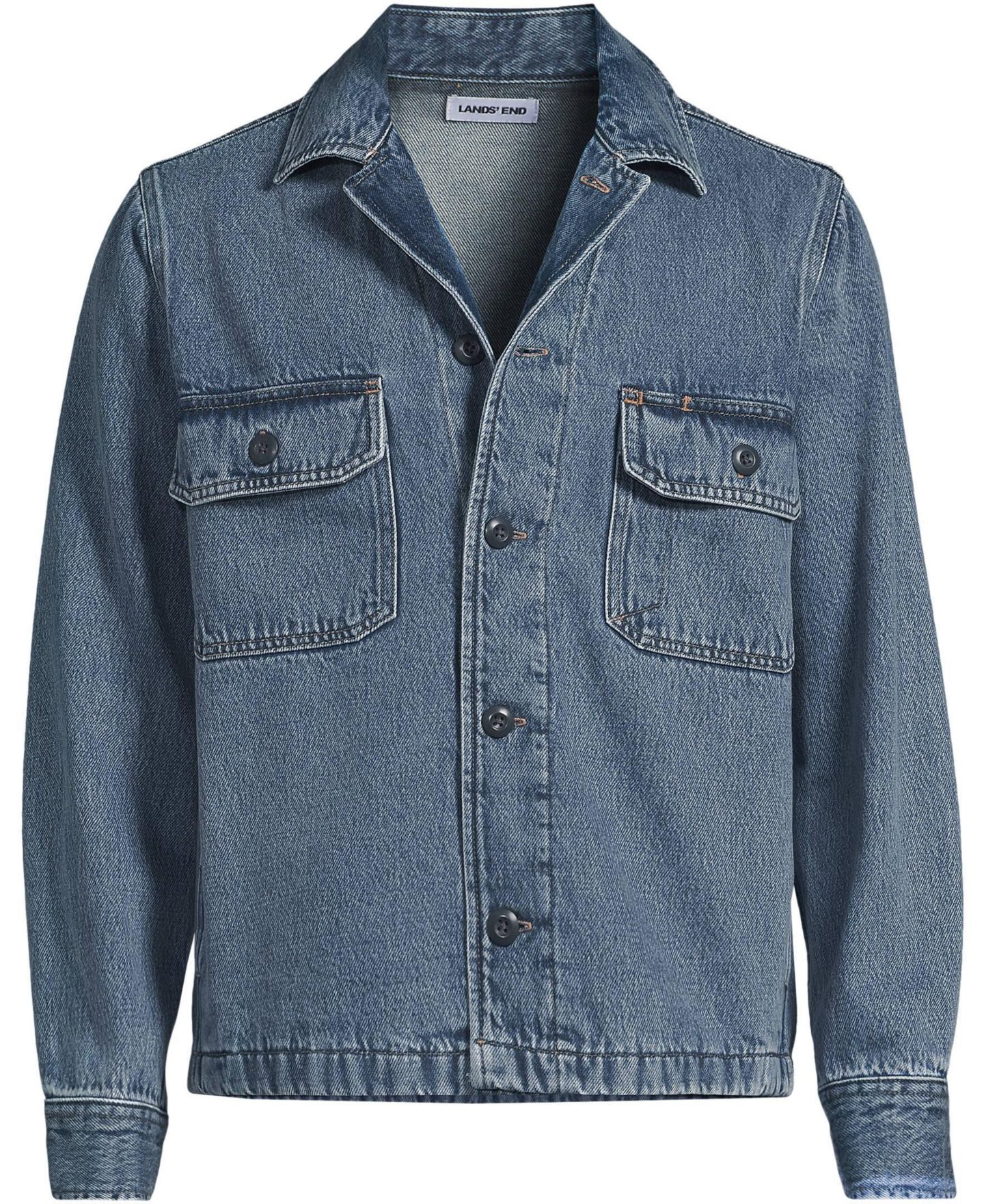 Мужская куртка Lands' End Denim Utility Shirt Jacket, цвет: Каменный варёный — фото 3