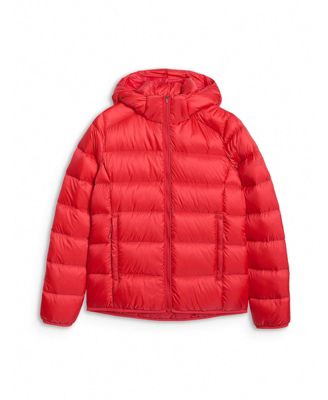 Women's trekking down jacket with natural filling -red