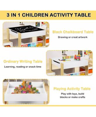 3-in-1 Kids Table with 2 Chairs, Storage and Removable Chalkboard Top