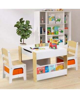 3-in-1 Kids Table with 2 Chairs, Storage and Removable Chalkboard Top