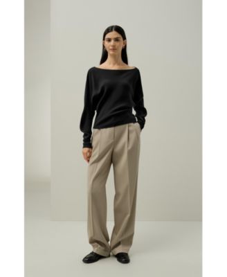 Women's Long Sleeve Gathered Silk Top