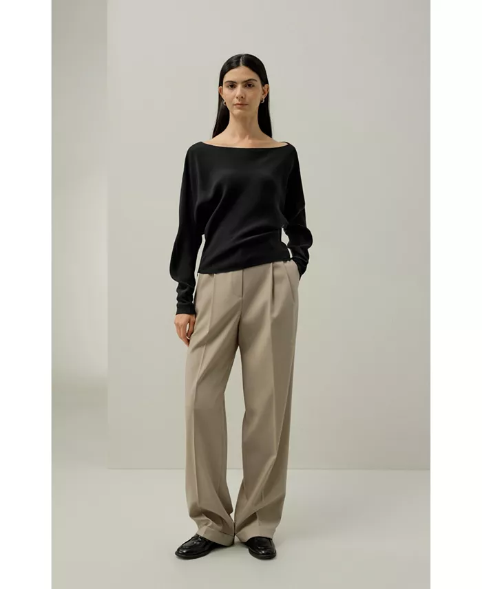 Women's Long Sleeve Gathered Silk Top - thumbnail 10