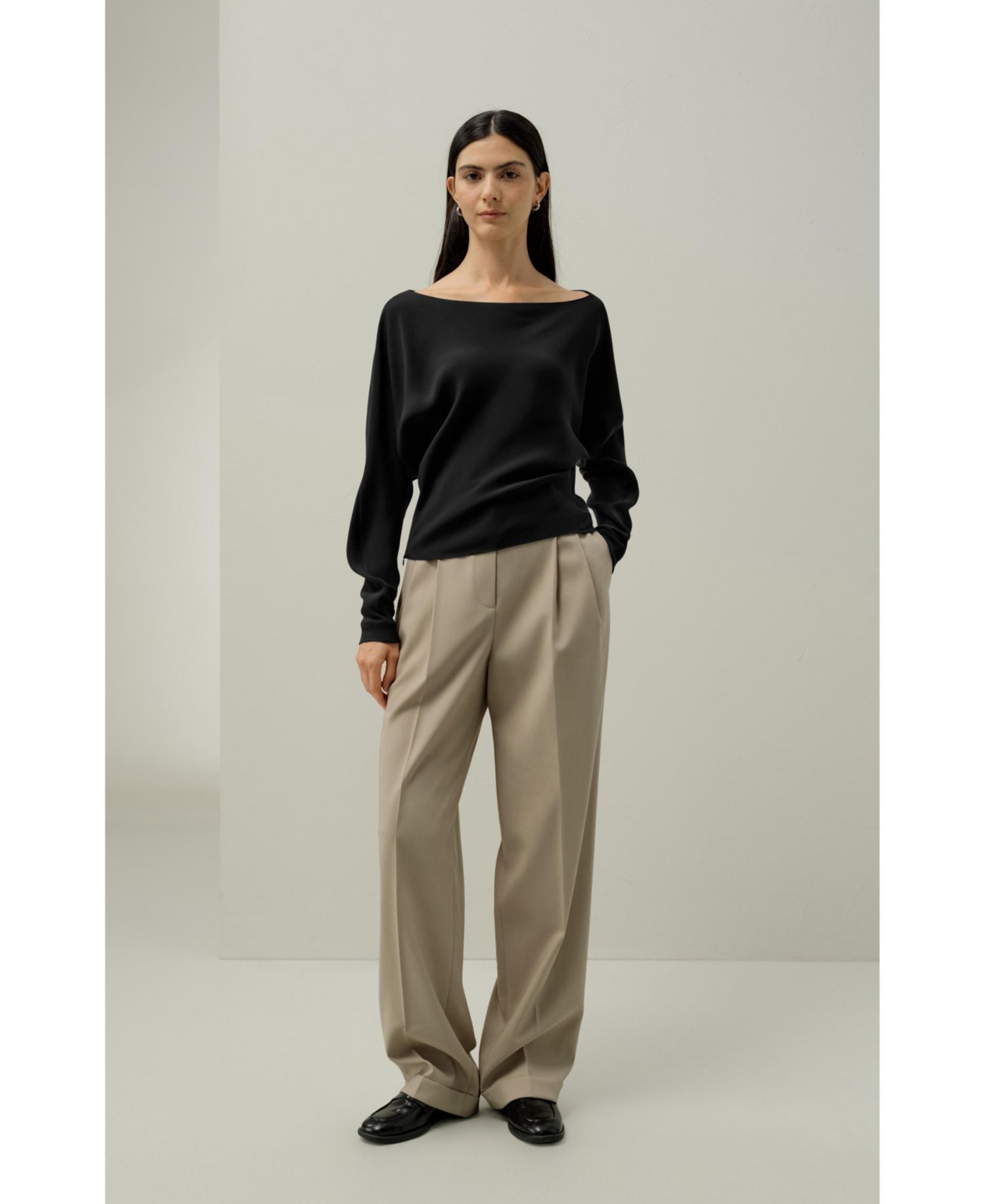 Women's Long Sleeve Gathered Silk Top