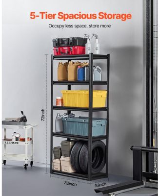 5-Tier Storage Shelves, 2000-Lb Capacity, 16"D x 32"W x 72"H, Adjustable Metal Utility Rack, Black