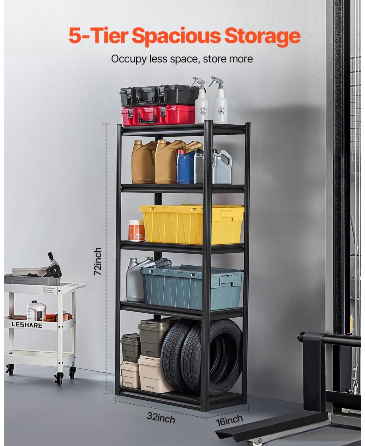 Mecale 5-Tier Storage Shelves, 2000-Lb Capacity, 16"D x 32"W x 72"H, Adjustable Metal Utility Rack, Black