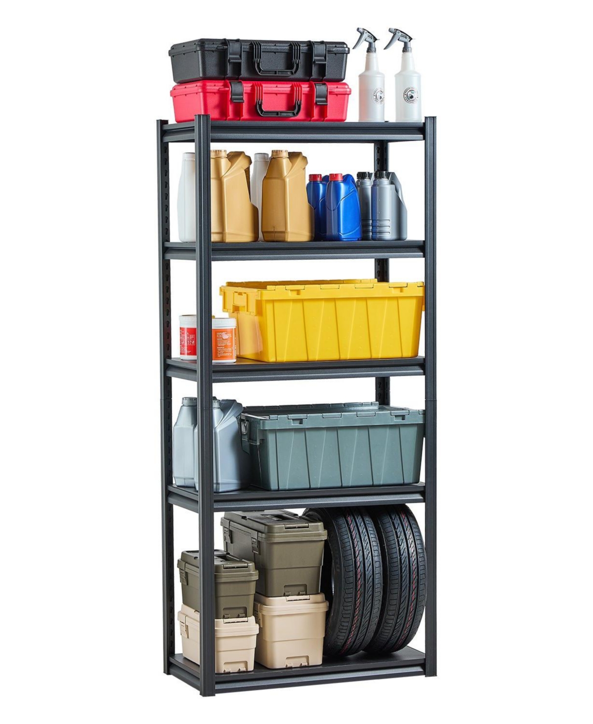Mecale 5-Tier Storage Shelves, 2000-Lb Capacity, 16"D x 32"W x 72"H, Adjustable Metal Utility Rack, Black