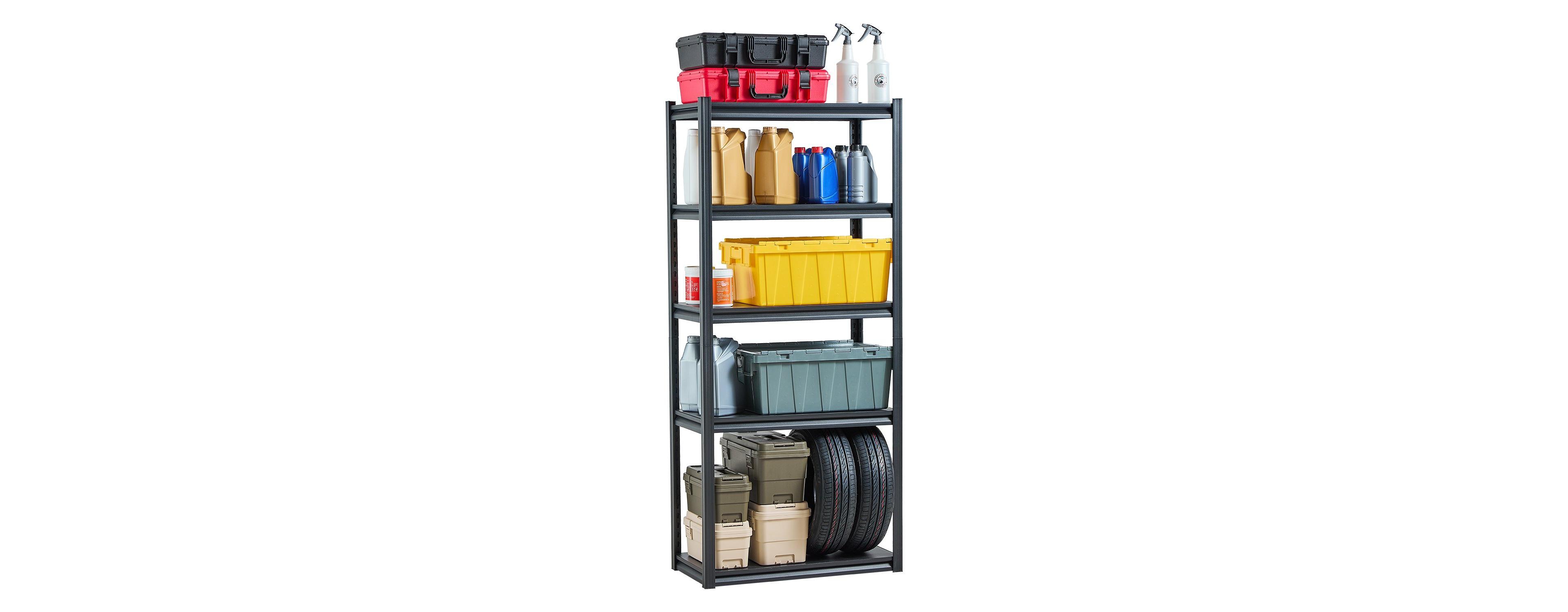 Mecale 5-Tier Storage Shelves, 2000-Lb Capacity, 16"D x 32"W x 72"H, Adjustable Metal Utility Rack, Black