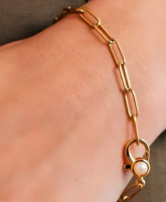 Paperclip Bracelet with Pearl Accent