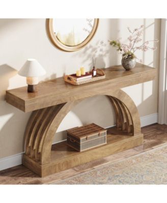 Entryway Table, 2-Tier Sofa Table Behind the Couch, Farmhouse Narrow Unique Arched Console Table