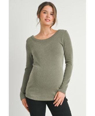 Maternity Scoop Neck Long Sleeve Ribbed Top