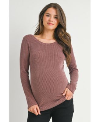 Maternity Scoop Neck Long Sleeve Ribbed Top
